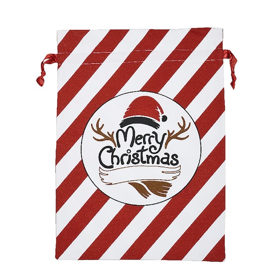 Personality Case™ 17" x 26" Red & White Stripe Cotton Merry Christmas Drawstring Bag